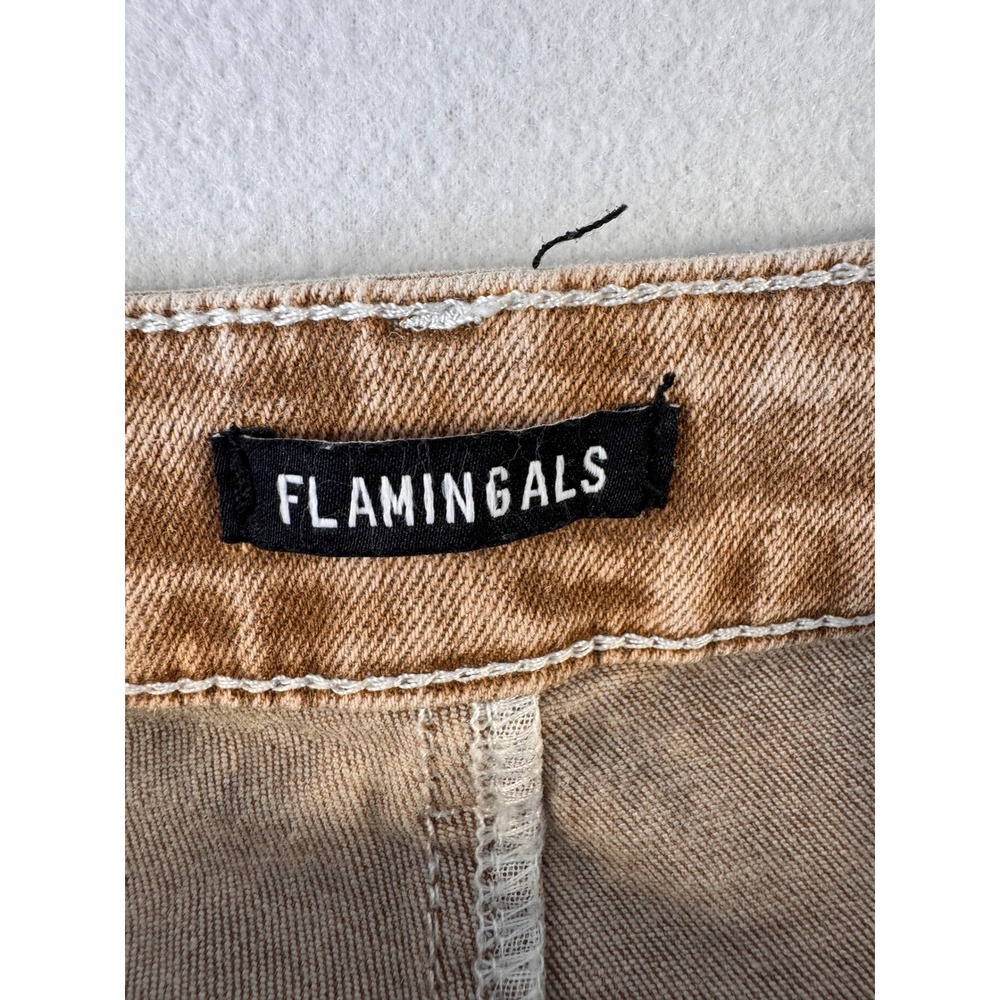 Flamingals Womens M Brown Acid Wash Cargo Jeans Y2K Utility Flare Pants - Picture 2 of 10